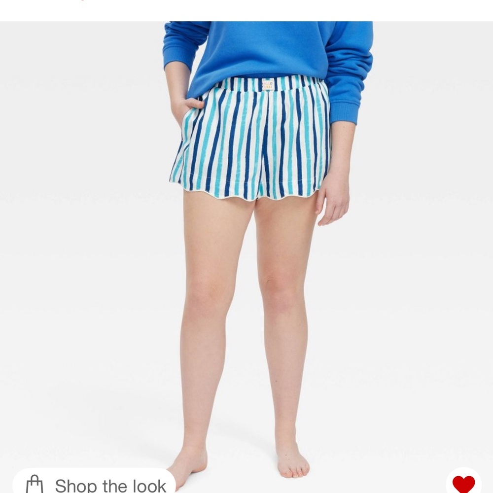 Roller Rabbit Blue & White Striped Scallop-Hem High Waist Shorts